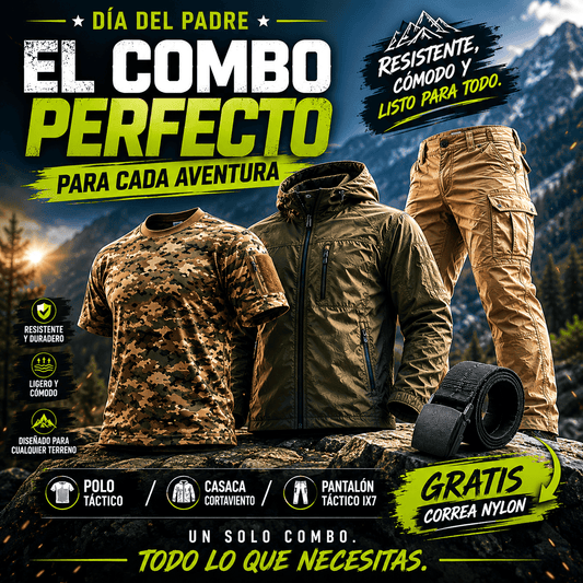 COMBO TÁCTICO - DIA DEL PADRE | Pantalón IX7 táctico + Polo táctico + Casaca Cortaviento + Correa Nylon Gratis