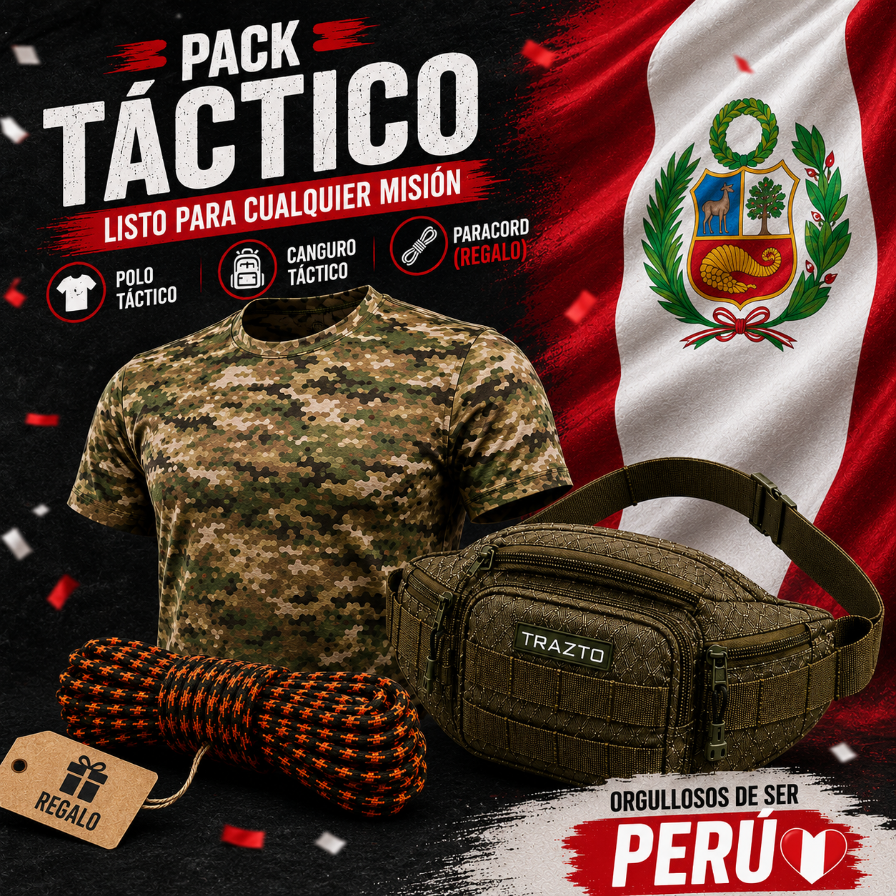 Combo Patriota Táctico | Polo Táctico + Canguro Táctico + Paracord (Regalo)