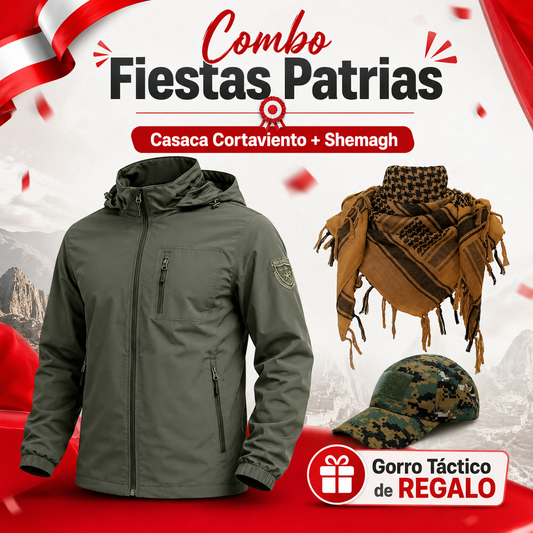 Combo Patriota Táctico | Casaca Cortaviento + Shemagh + Gorro Táctico (Regalo)