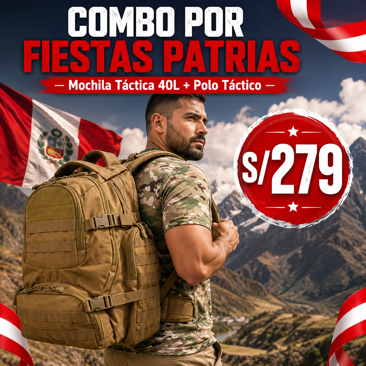 Combo Patriota Táctico | Mochila Táctica 40L + Polo táctico