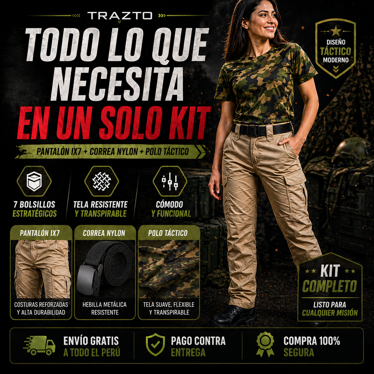 Trazto | Polo Táctico + Correa Nylon + Pantalón Táctico IX7 - PROMOCIÓN EXCLUSIVA DÍA DE LA MADRE