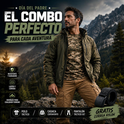 COMBO TÁCTICO - DIA DEL PADRE | Pantalón IX7 táctico + Polo táctico + Casaca Cortaviento + Correa Nylon Gratis